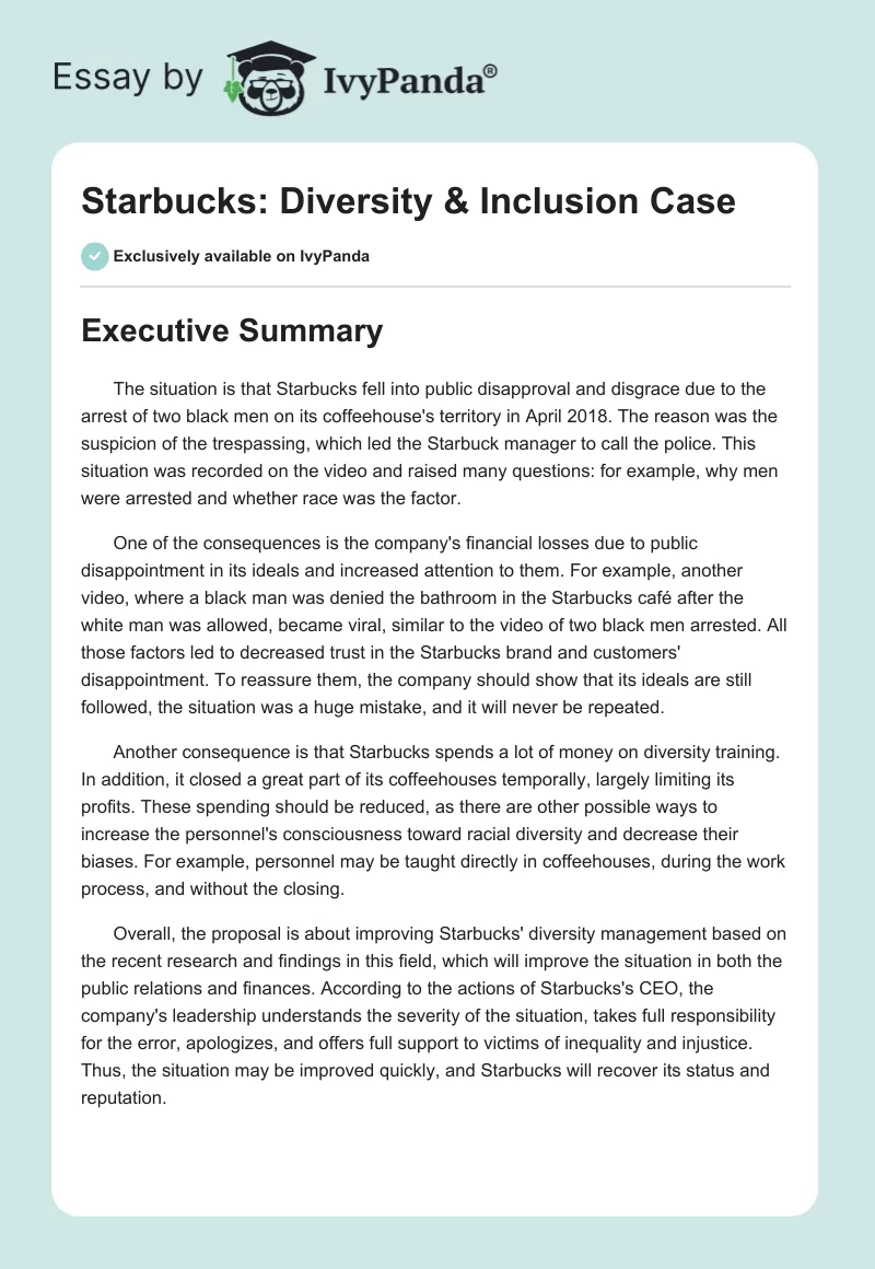 Starbucks: Diversity & Inclusion Case. Page 1