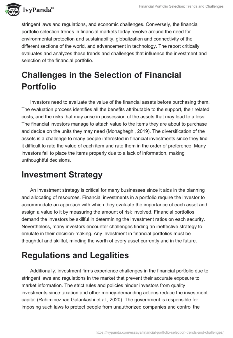 Financial Portfolio Selection: Trends and Challenges. Page 2