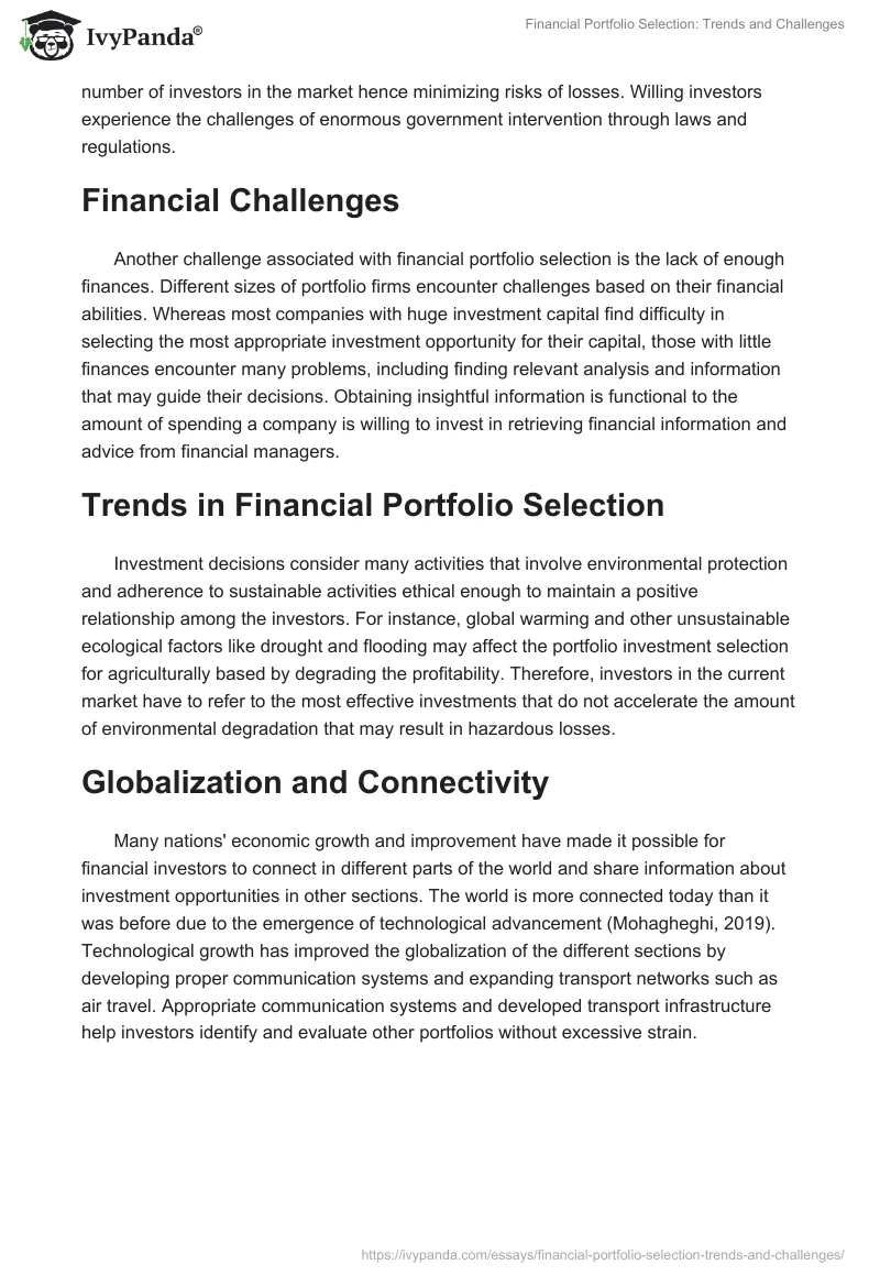 Financial Portfolio Selection: Trends and Challenges. Page 3