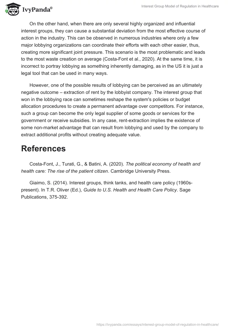 Interest Group Model of Regulation in Healthcare. Page 2