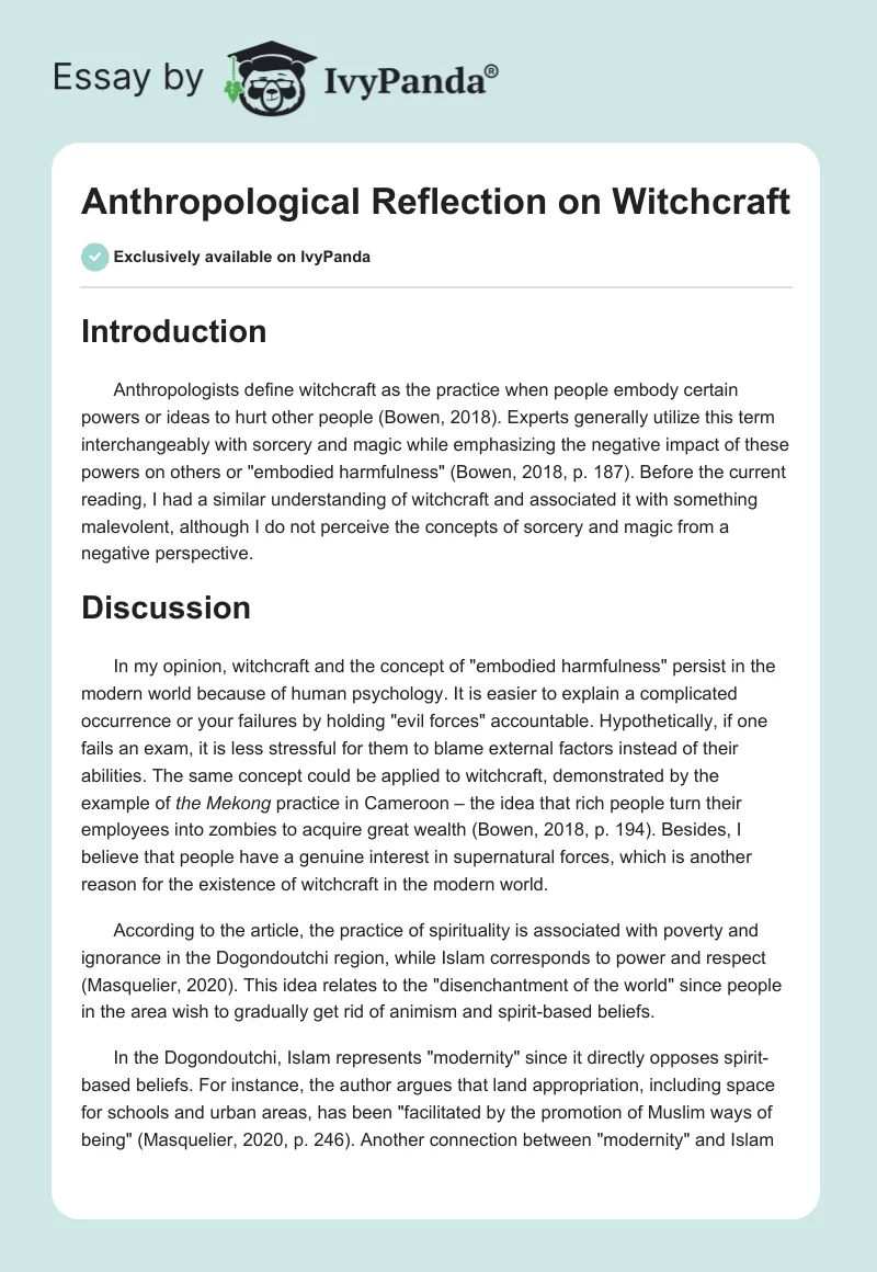 Anthropological Reflection on Witchcraft. Page 1