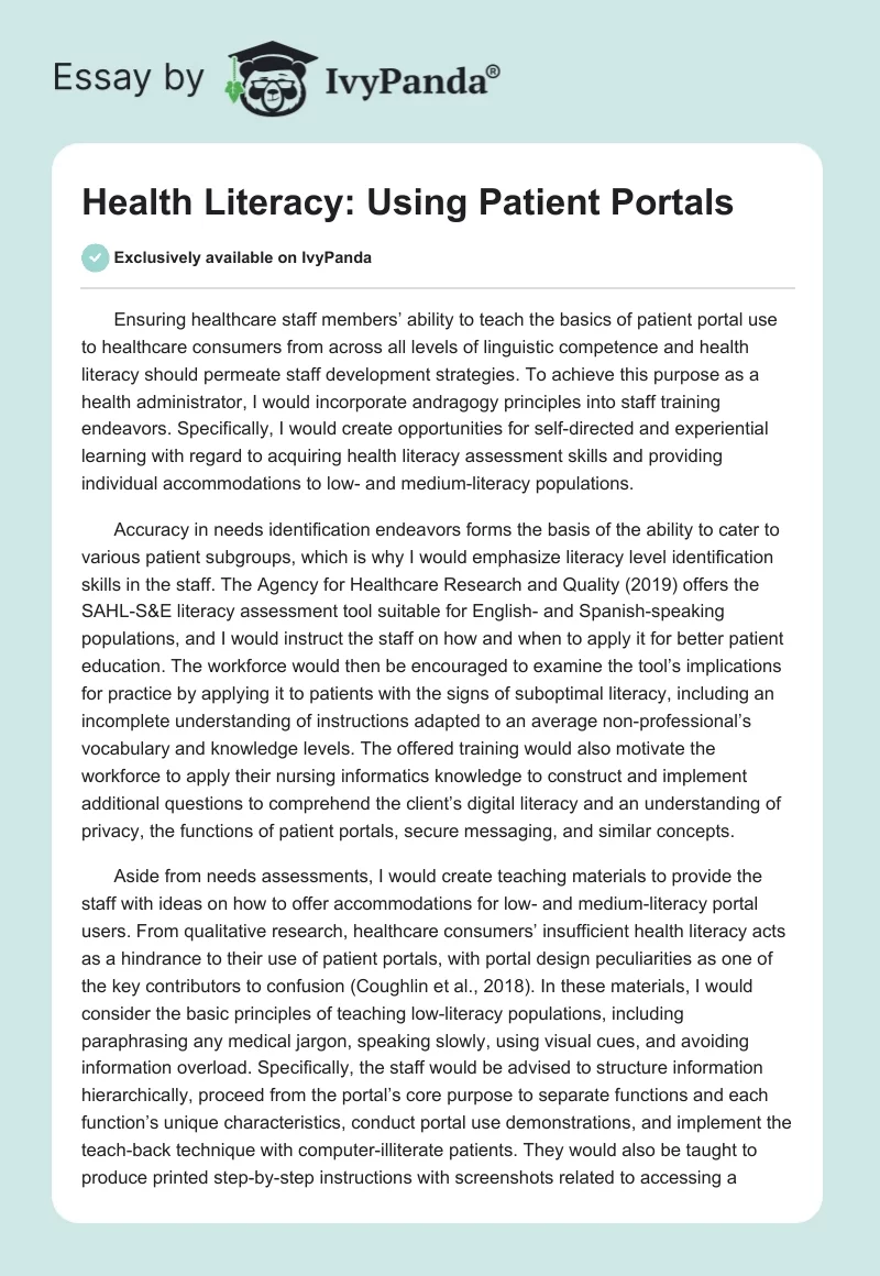 Health Literacy: Using Patient Portals. Page 1