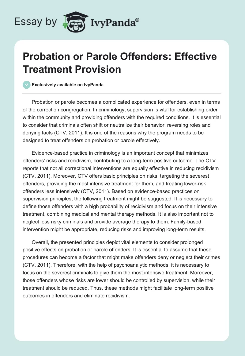 Probation or Parole Offenders: Effective Treatment Provision. Page 1