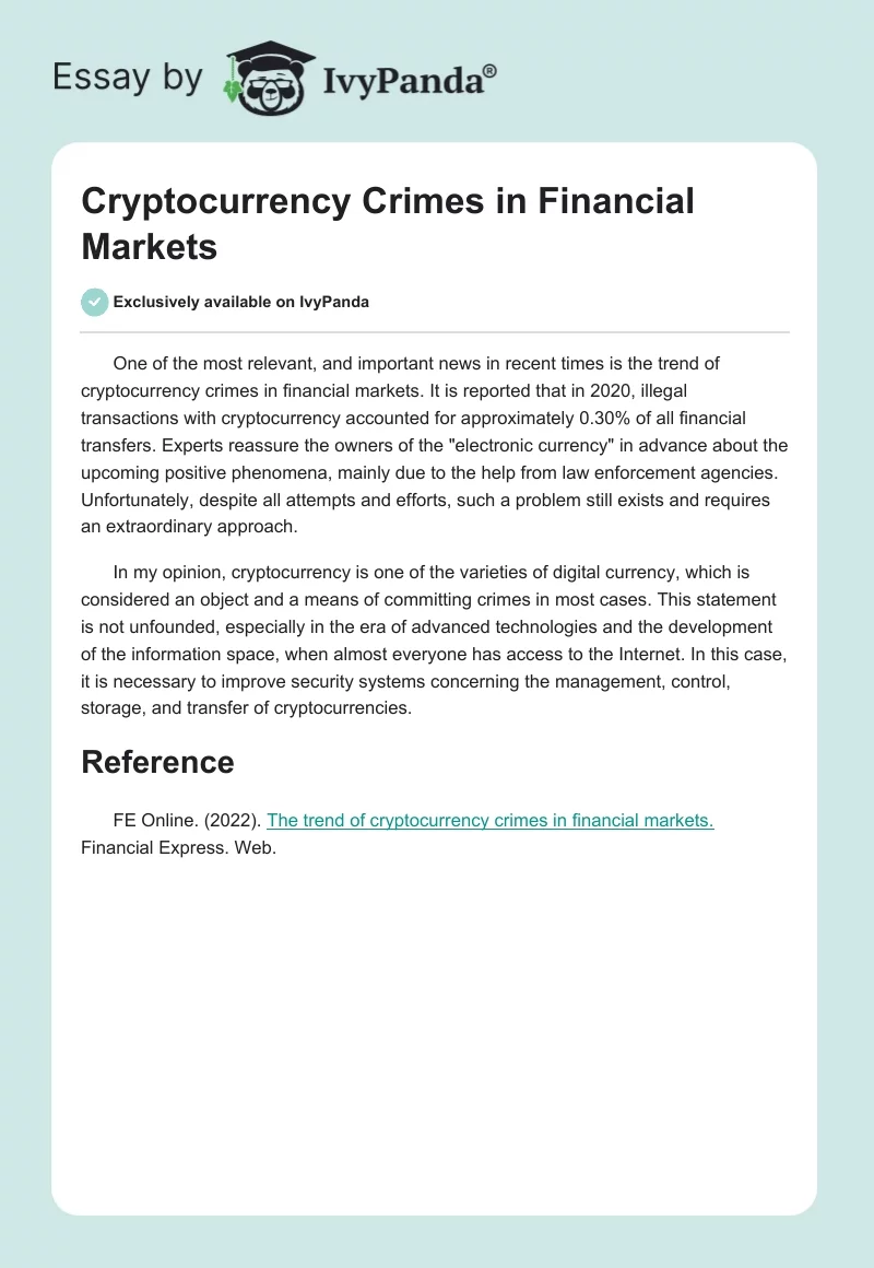 Cryptocurrency Crimes in Financial Markets. Page 1