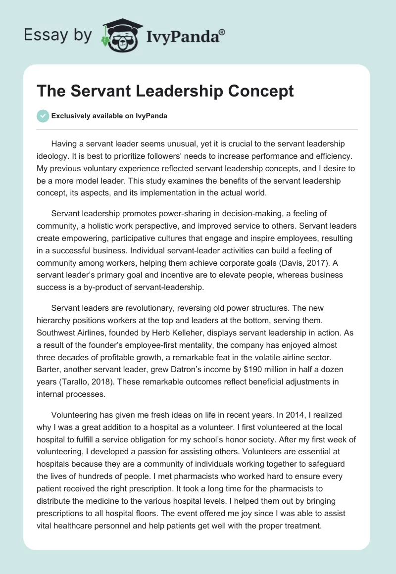 The Servant Leadership Concept. Page 1