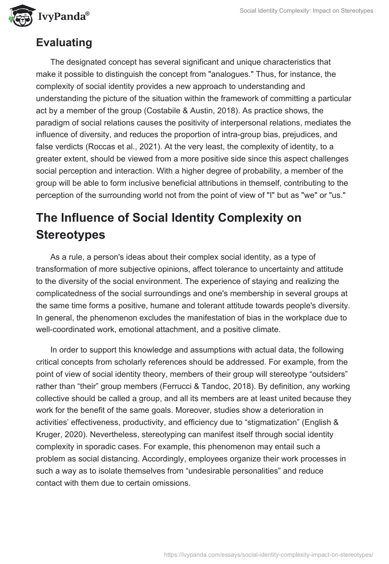 Social Identity Complexity: Impact on Stereotypes. Page 2