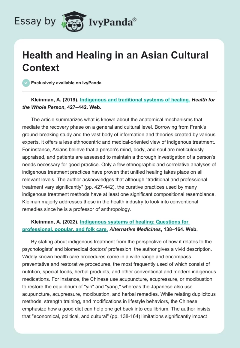 Health and Healing in an Asian Cultural Context. Page 1