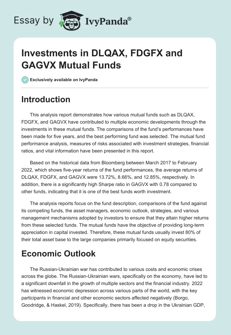 Investments in DLQAX, FDGFX and GAGVX Mutual Funds. Page 1