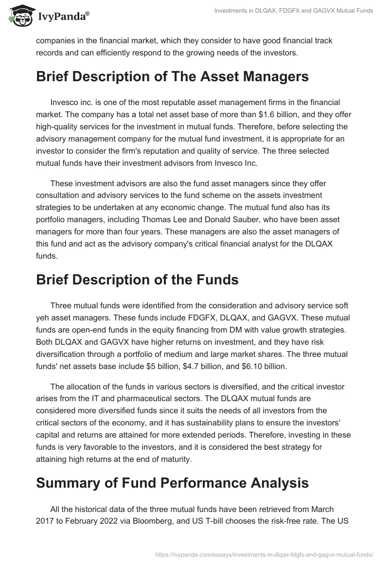 Investments in DLQAX, FDGFX and GAGVX Mutual Funds. Page 3