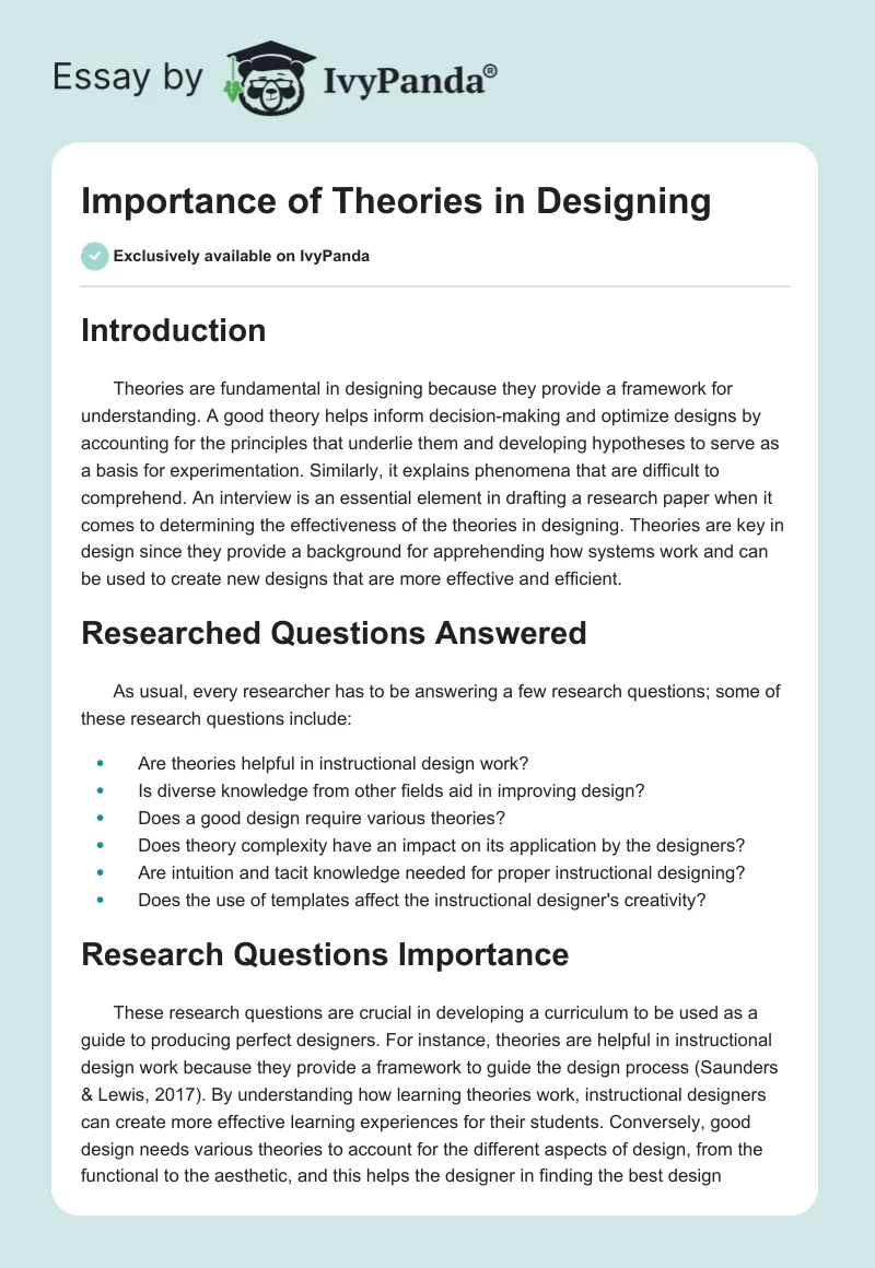 Importance of Theories in Designing. Page 1