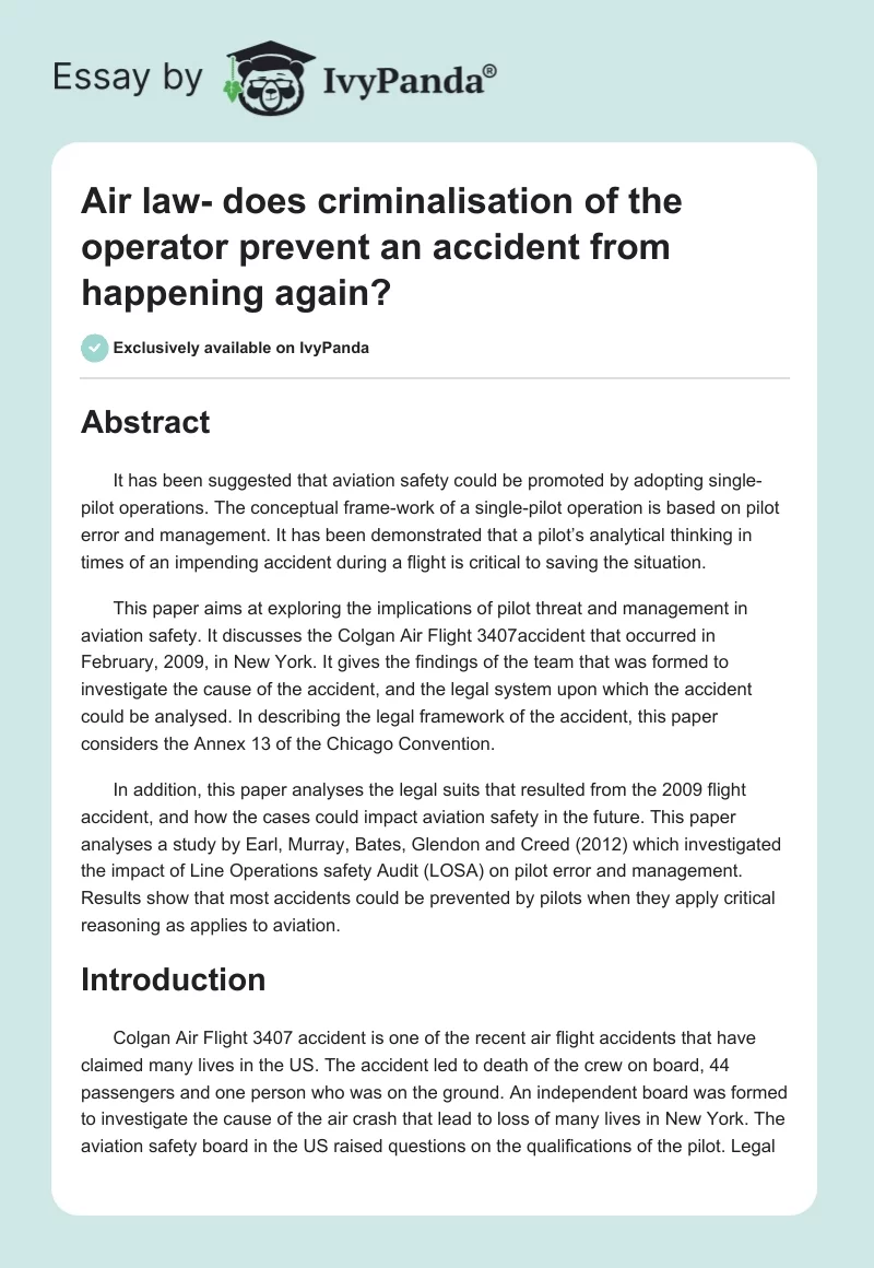 Air law- does criminalisation of the operator prevent an accident from happening again?. Page 1