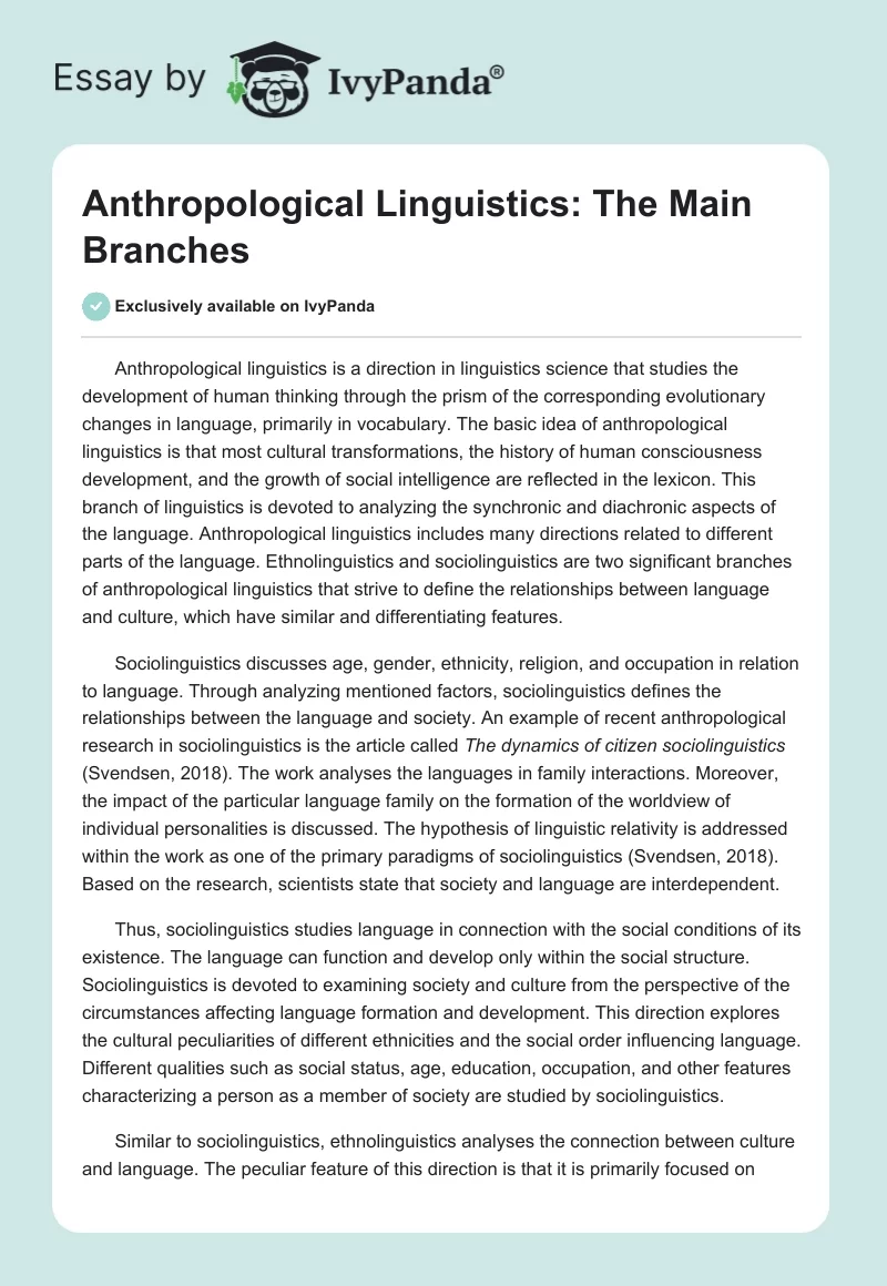 Anthropological Linguistics: The Main Branches. Page 1