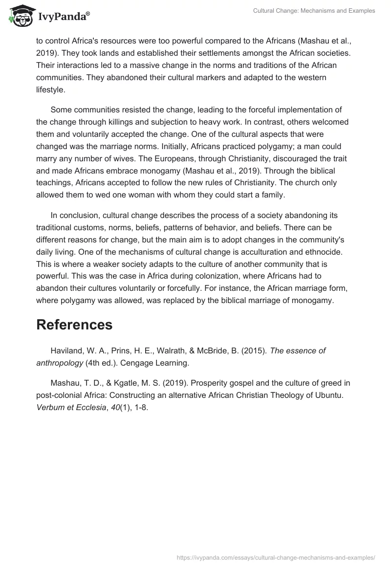 Cultural Change: Mechanisms and Examples. Page 2