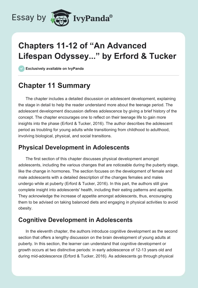 Chapters 11-12 of “An Advanced Lifespan Odyssey...” by Erford & Tucker. Page 1