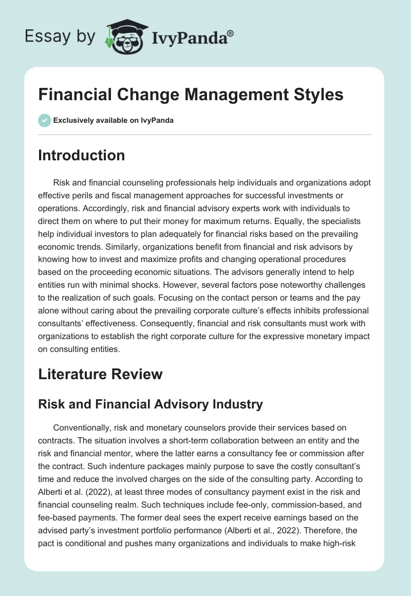 Financial Change Management Styles. Page 1