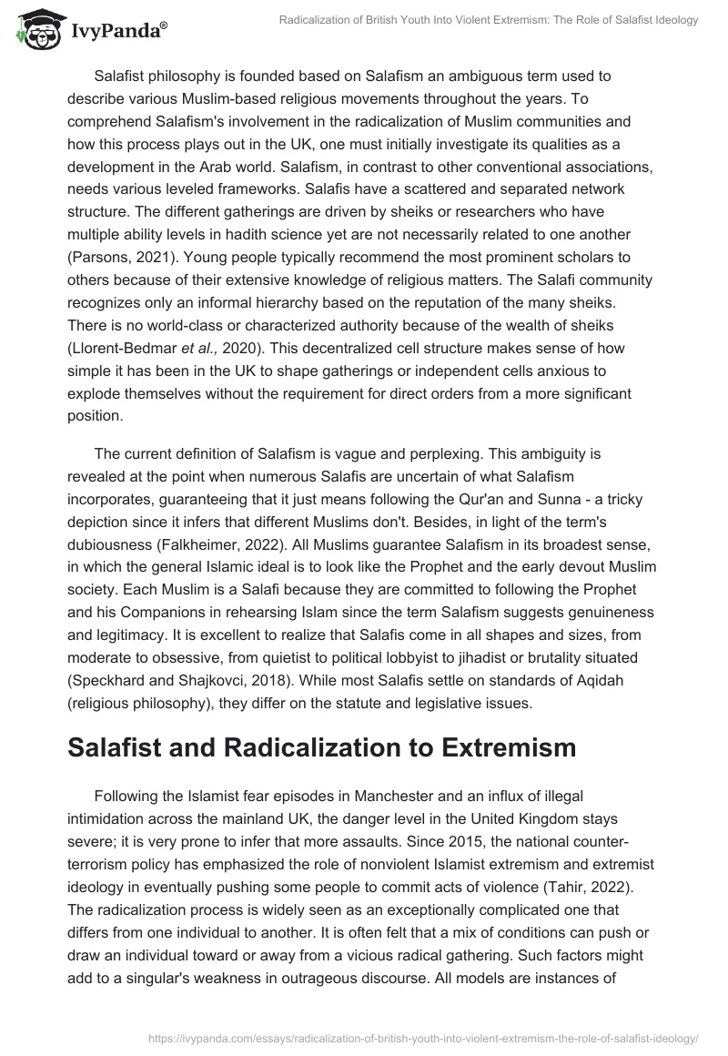 Radicalization of British Youth Into Violent Extremism: The Role of Salafist Ideology. Page 3