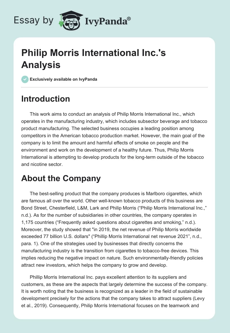 Philip Morris International Inc.'s Analysis. Page 1