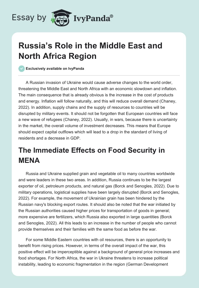Russia’s Role in the Middle East and North Africa Region. Page 1