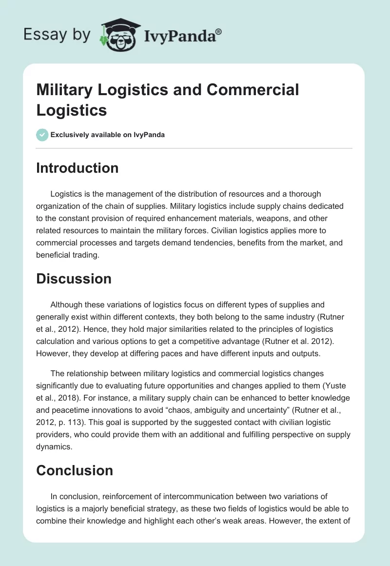 Military Logistics and Commercial Logistics. Page 1