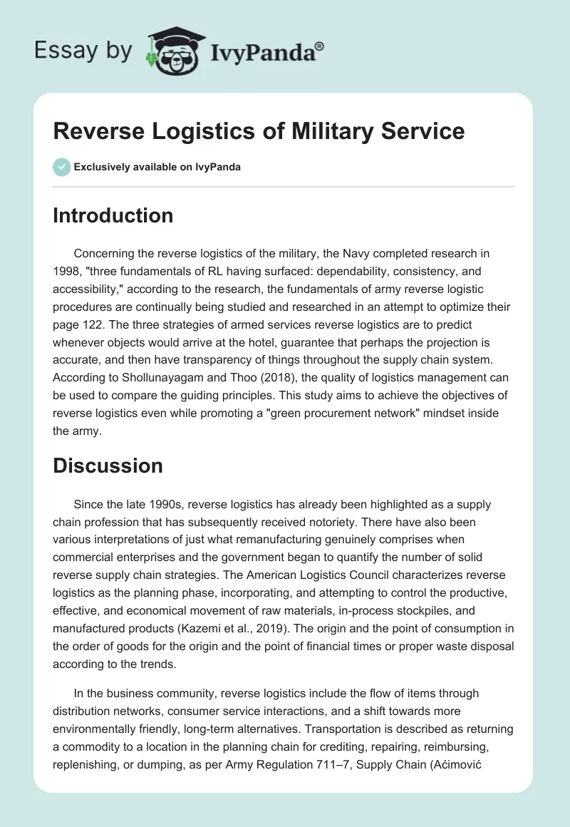 Reverse Logistics of Military Service. Page 1