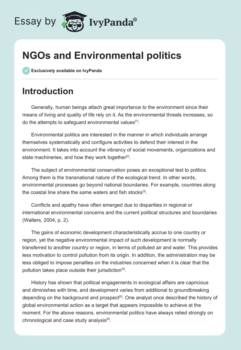 NGOs and Environmental politics. Page 1