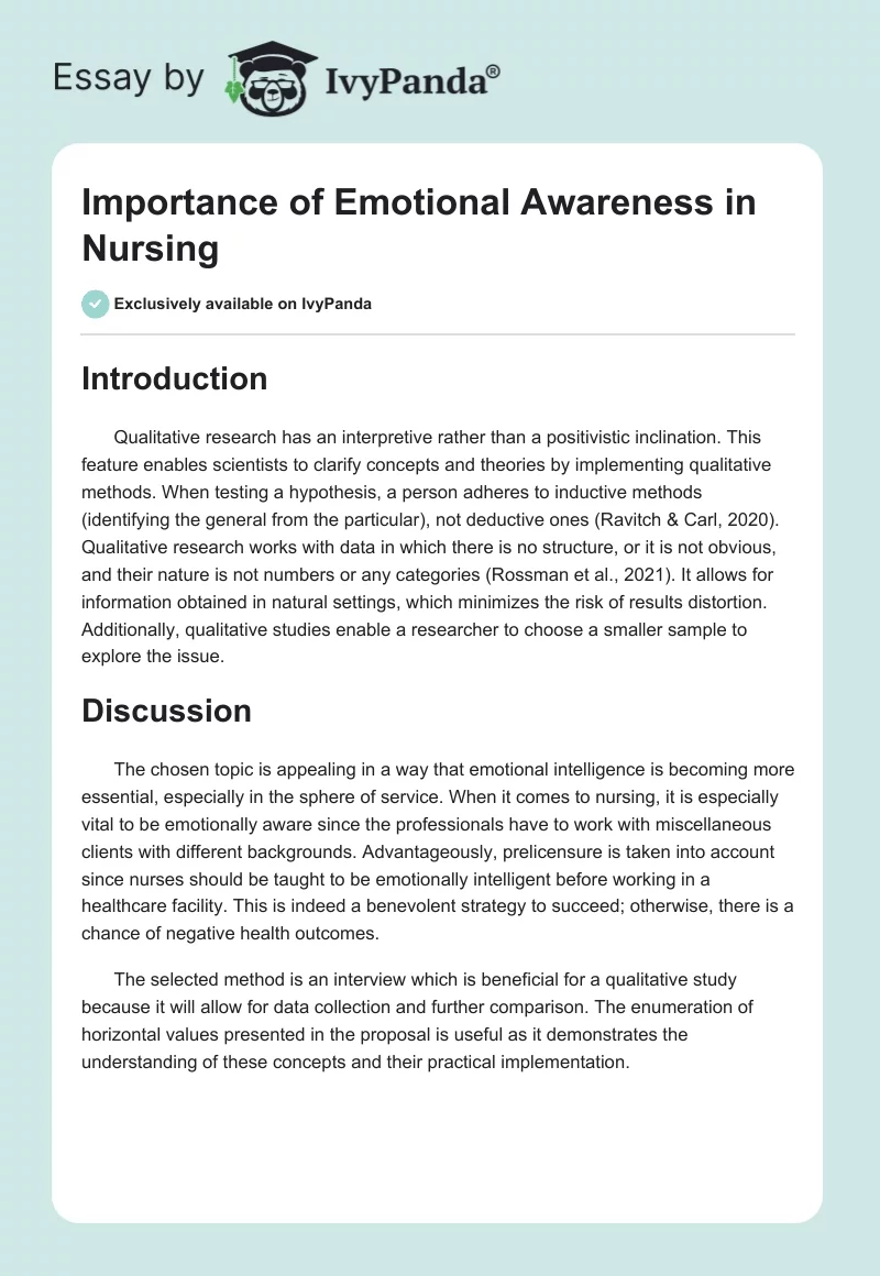 Importance of Emotional Awareness in Nursing. Page 1