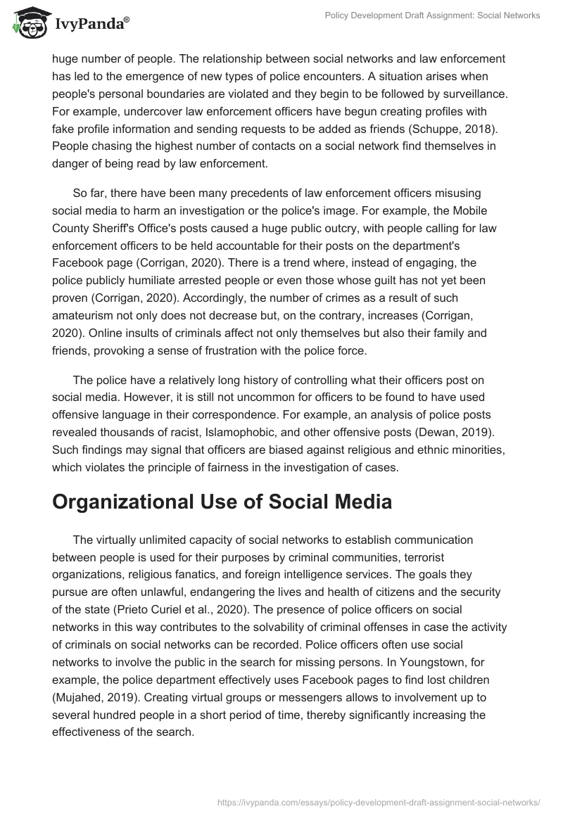 Policy Development Draft Assignment: Social Networks. Page 2