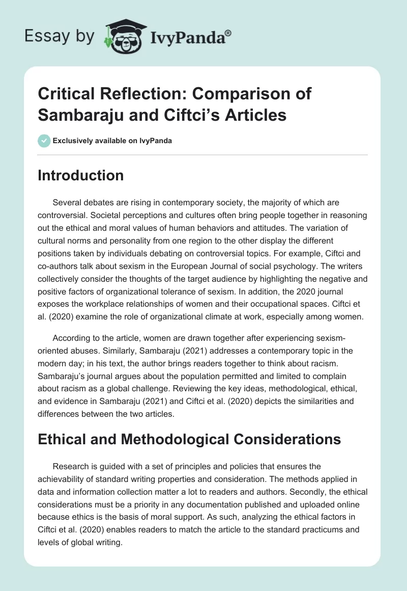 Critical Reflection: Comparison of Sambaraju and Ciftci’s Articles. Page 1