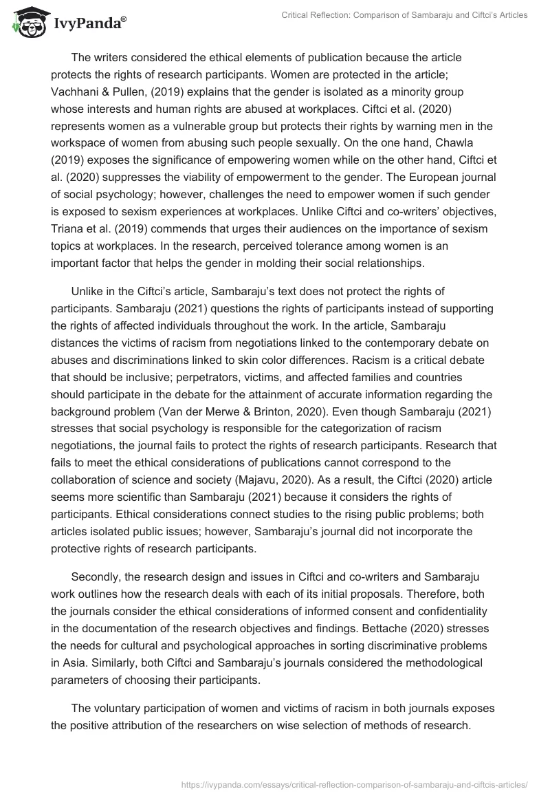 Critical Reflection: Comparison of Sambaraju and Ciftci’s Articles. Page 2