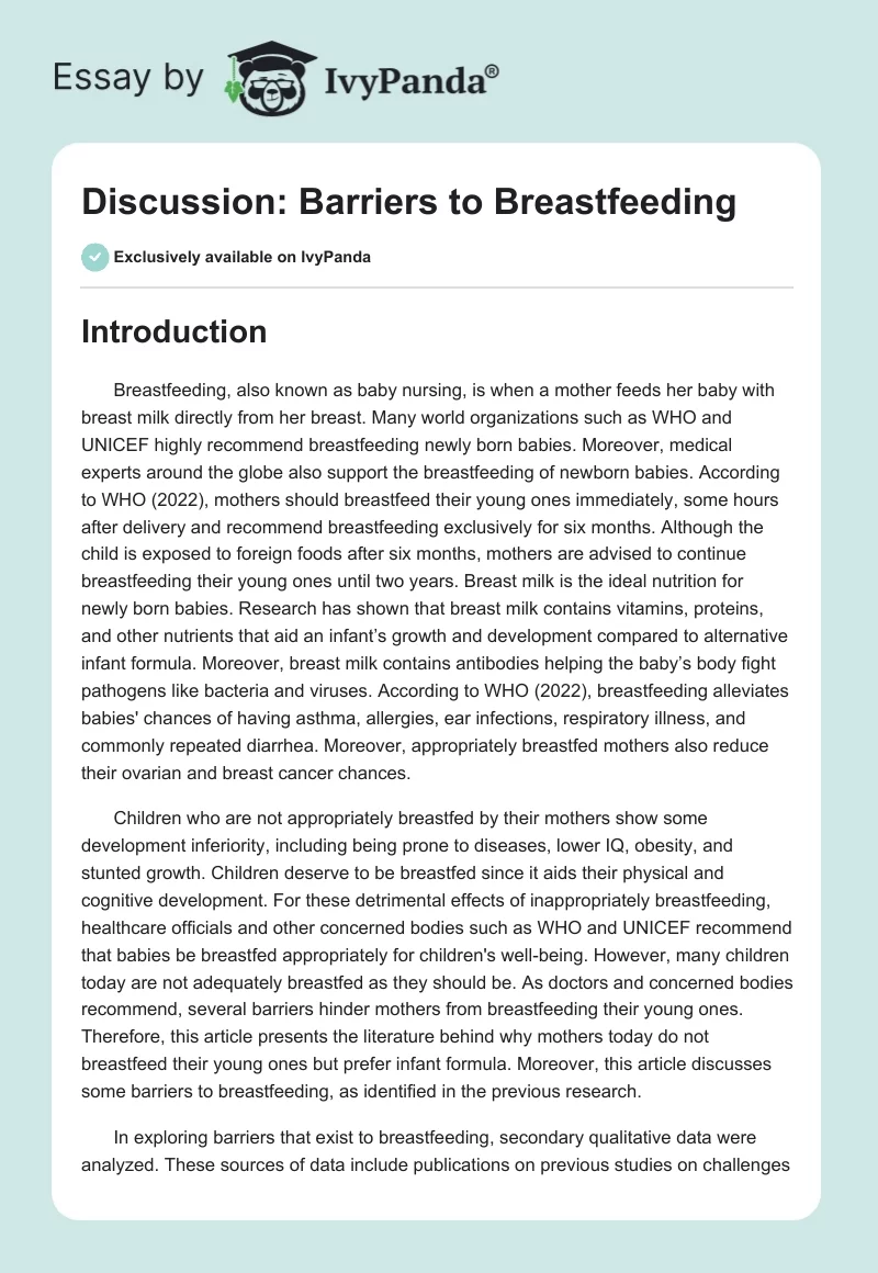 Discussion: Barriers to Breastfeeding. Page 1