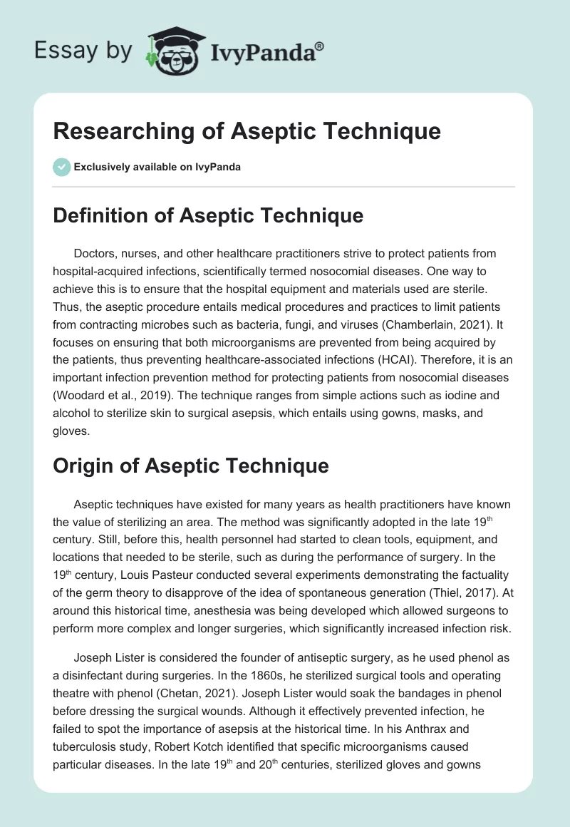 Researching of Aseptic Technique. Page 1