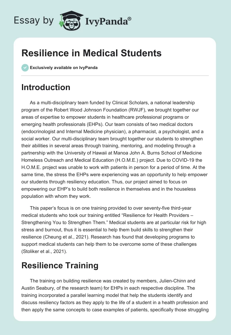 Resilience in Medical Students. Page 1