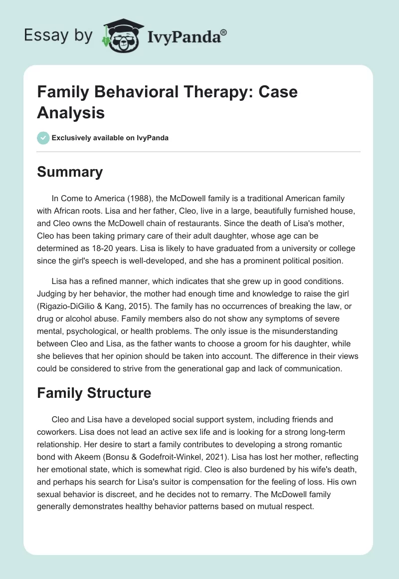 Family Behavioral Therapy: Case Analysis. Page 1