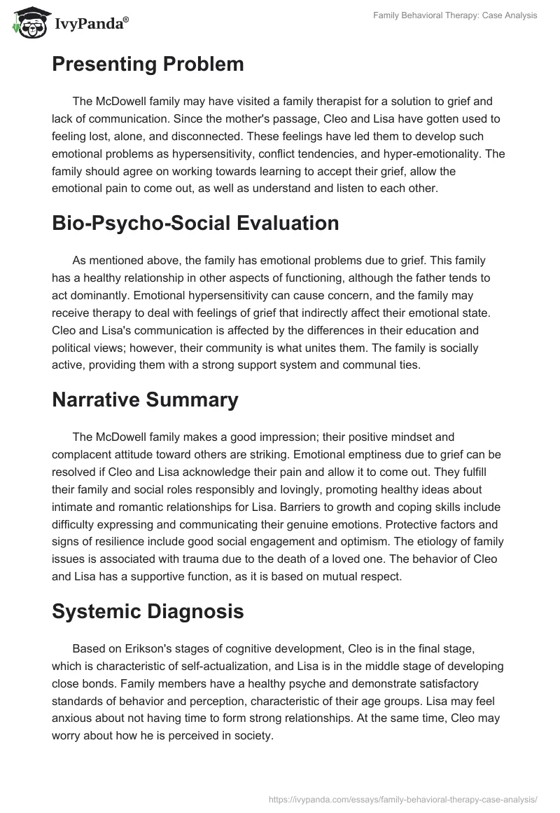Family Behavioral Therapy: Case Analysis. Page 2