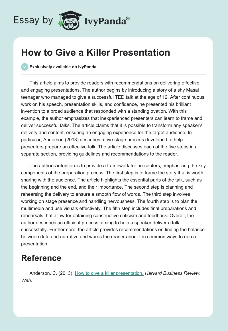 How to Give a Killer Presentation. Page 1