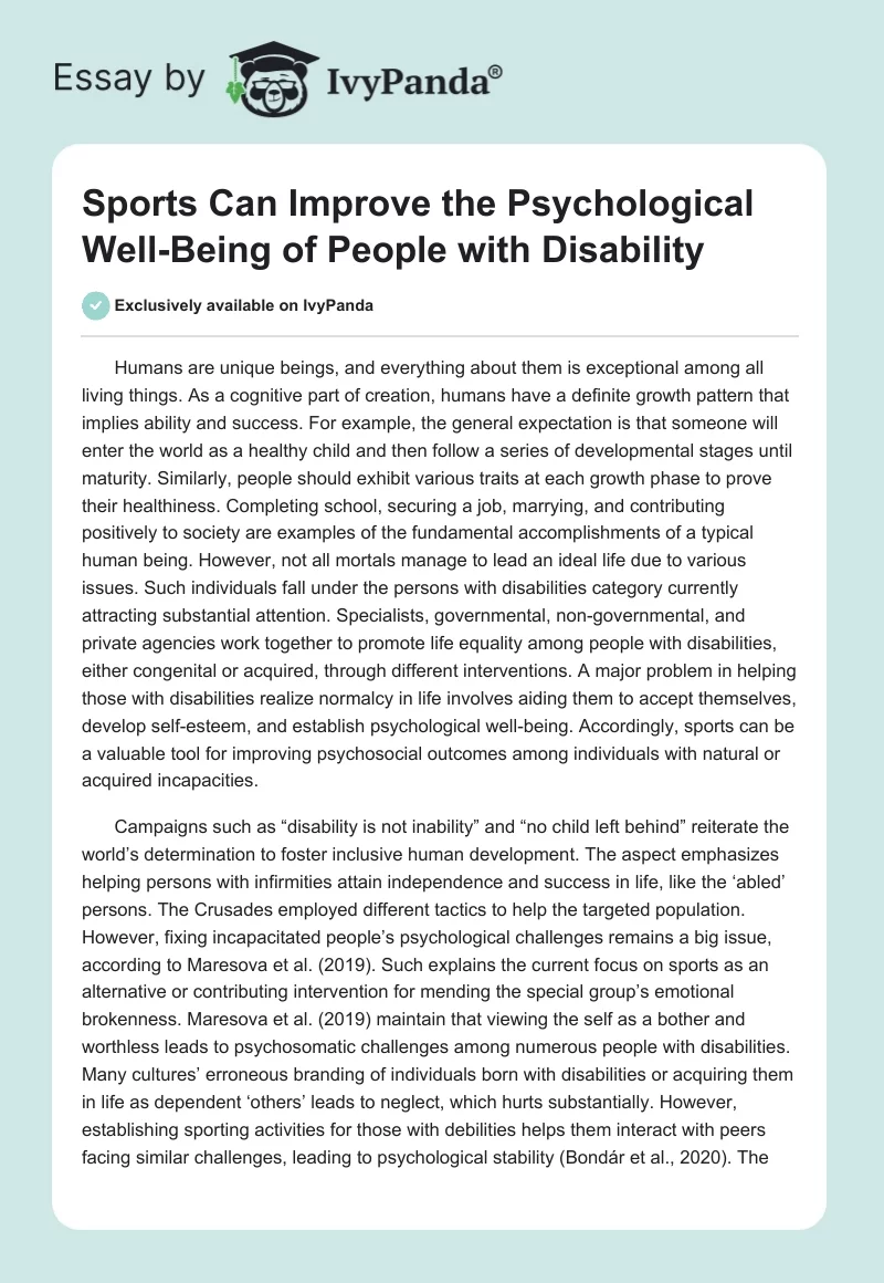 Sports Can Improve the Psychological Well-Being of People with Disability. Page 1