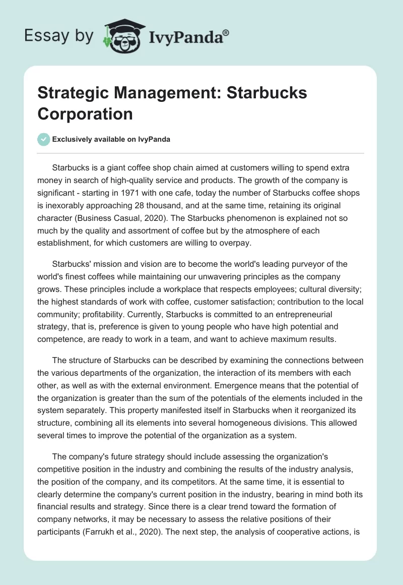 Strategic Management: Starbucks Corporation. Page 1