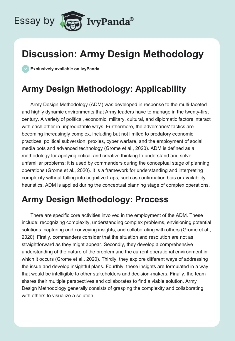 Discussion: Army Design Methodology. Page 1