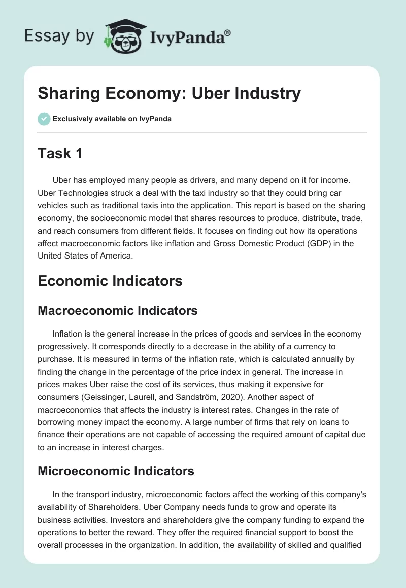 Sharing Economy: Uber Industry. Page 1