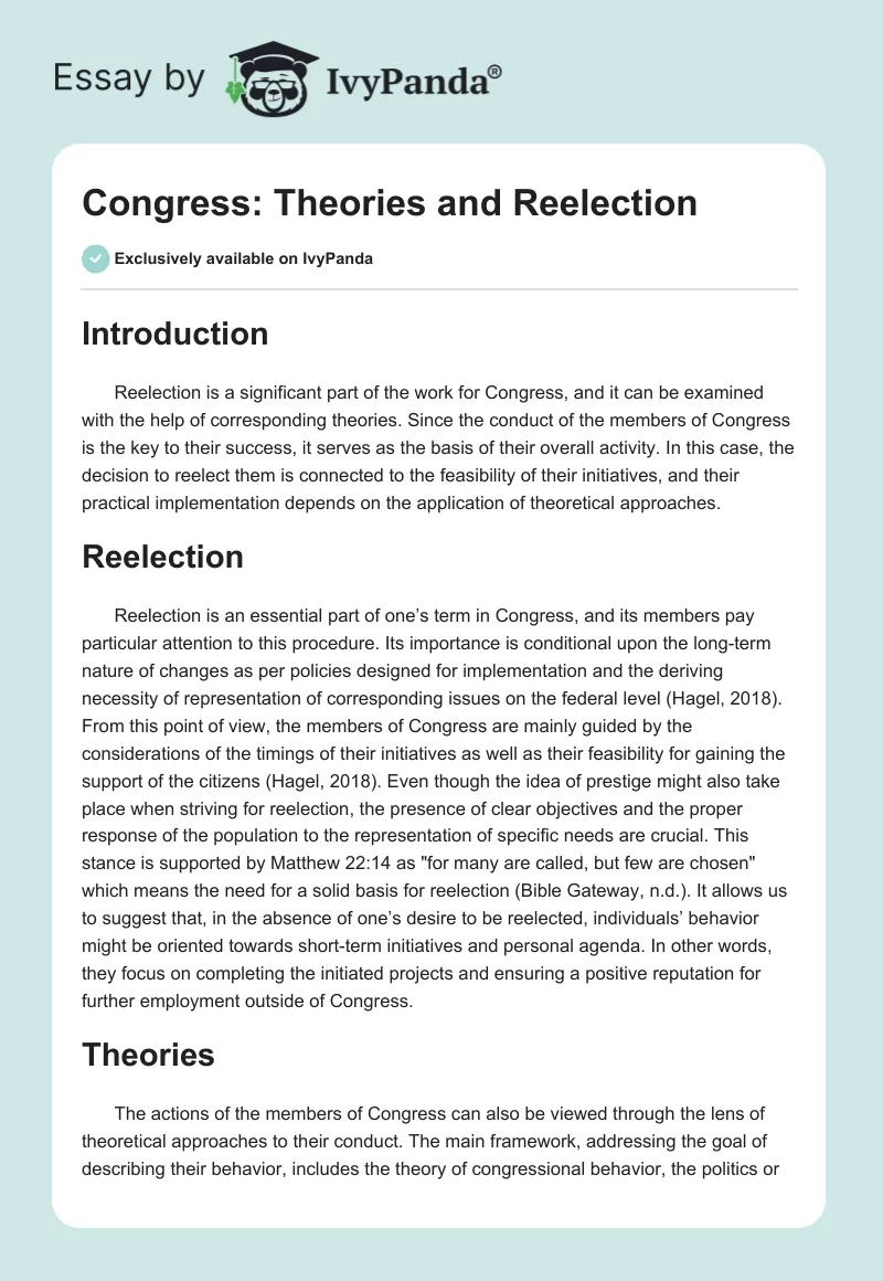 Congress: Theories and Reelection. Page 1