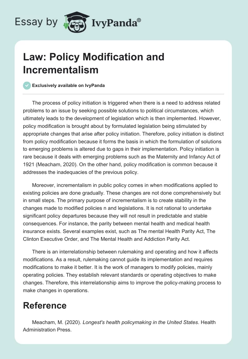 Law: Policy Modification and Incrementalism. Page 1