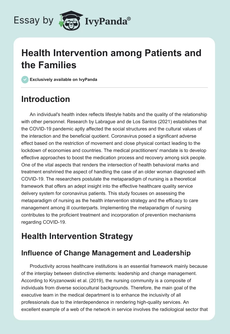 Health Intervention among Patients and the Families. Page 1