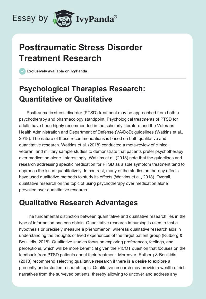 Posttraumatic Stress Disorder Treatment Research. Page 1