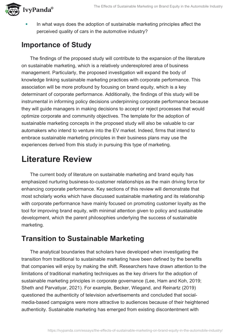The Effects of Sustainable Marketing on Brand Equity in the Automobile Industry. Page 4