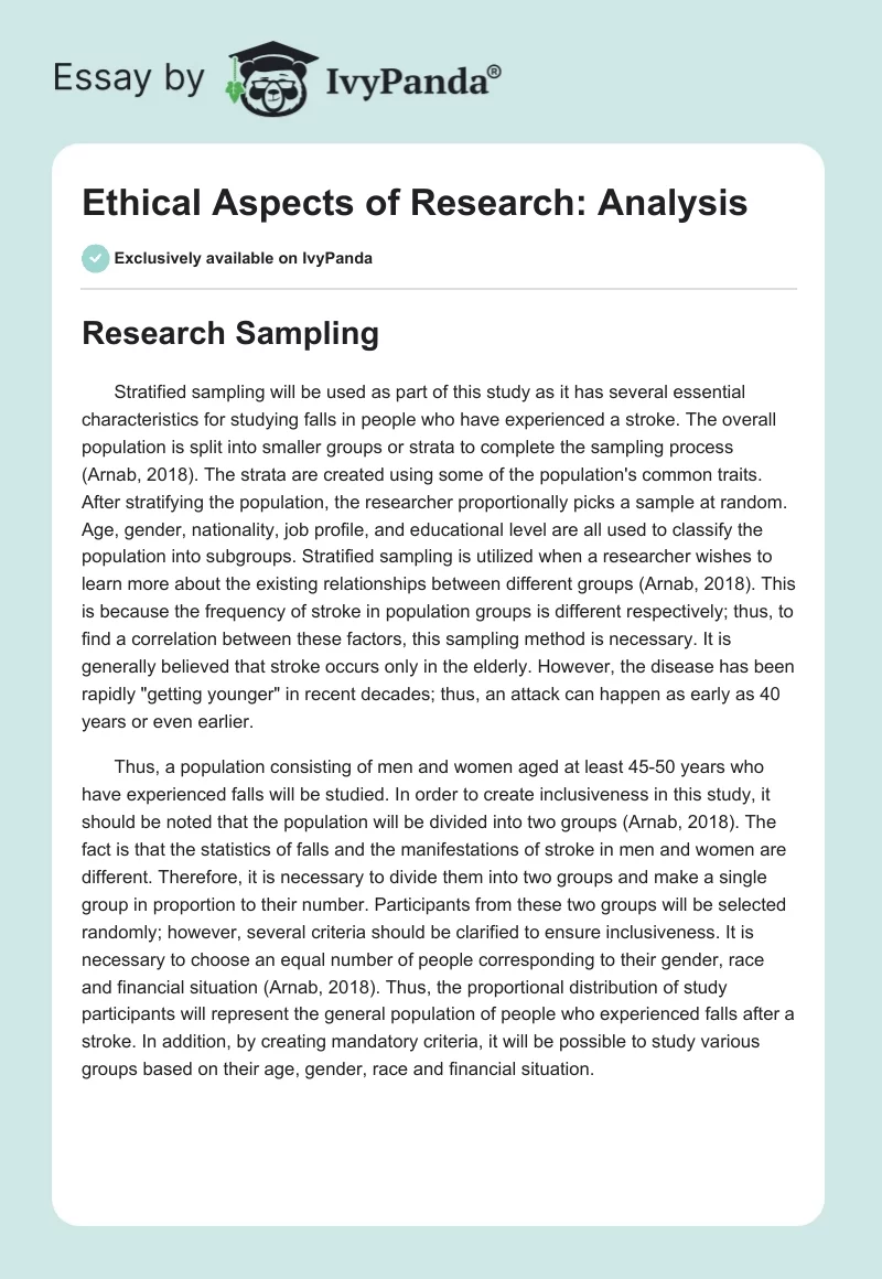Ethical Aspects of Research: Analysis. Page 1