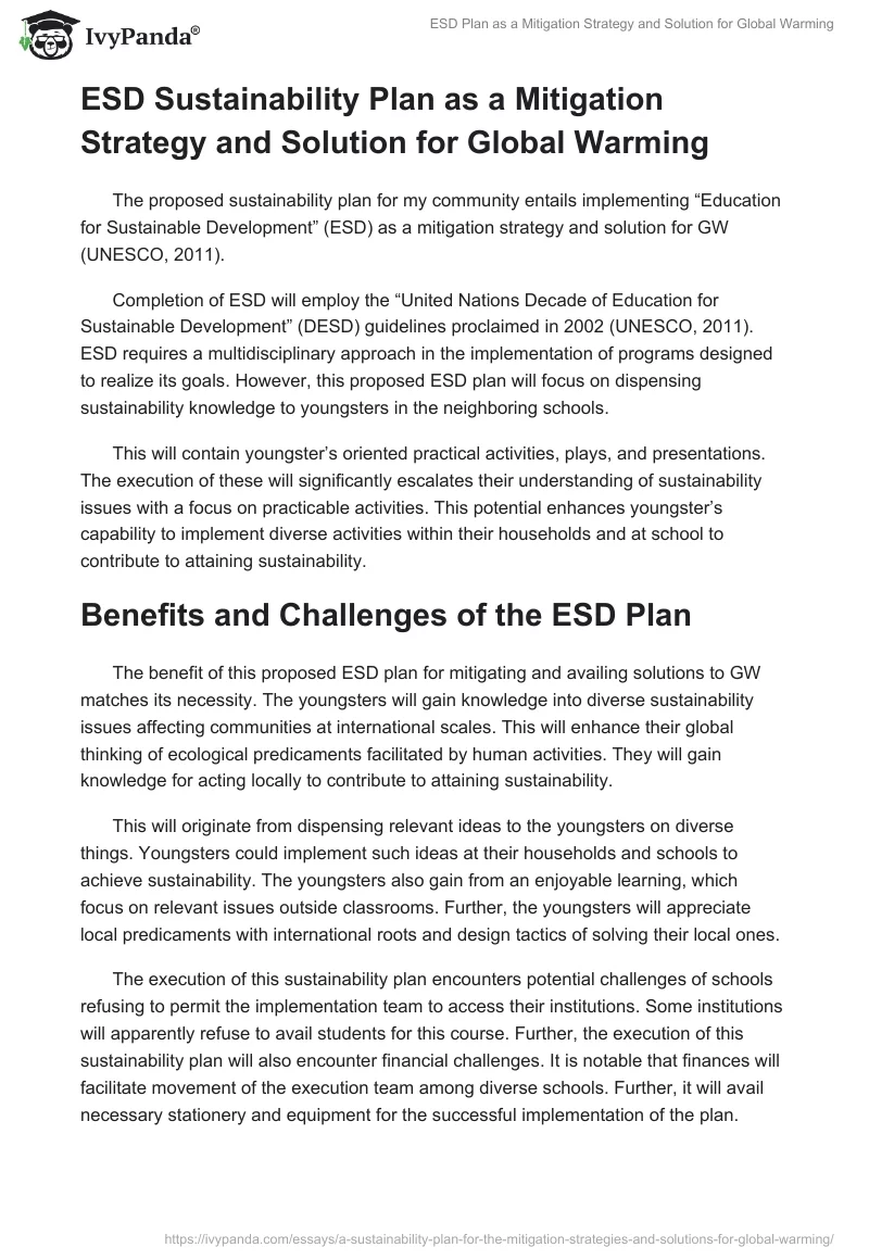 ESD Plan as a Mitigation Strategy and Solution for Global Warming. Page 4