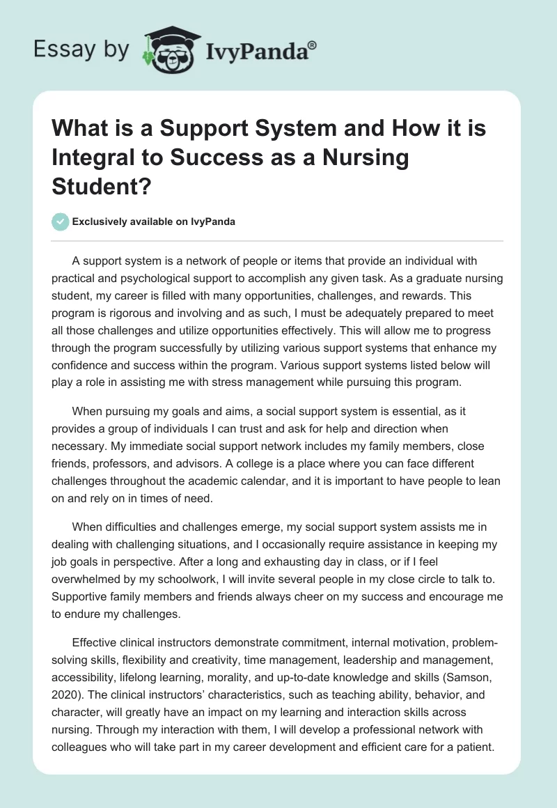 What is a Support System and How it is Integral to Success as a Nursing Student?. Page 1