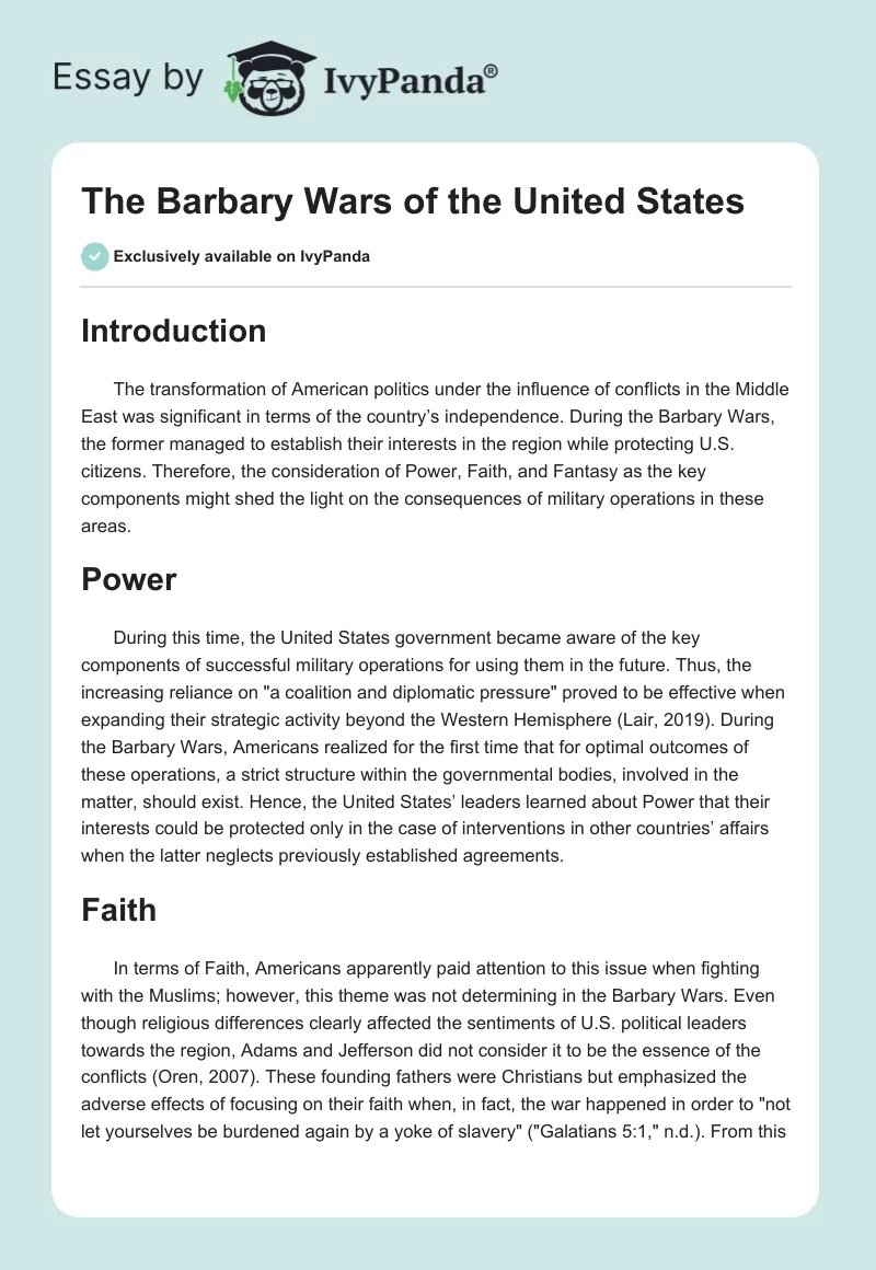 The Barbary Wars of the United States. Page 1
