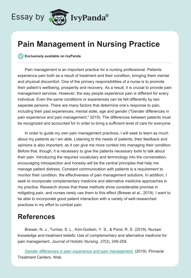 Pain Management in Nursing Practice. Page 1