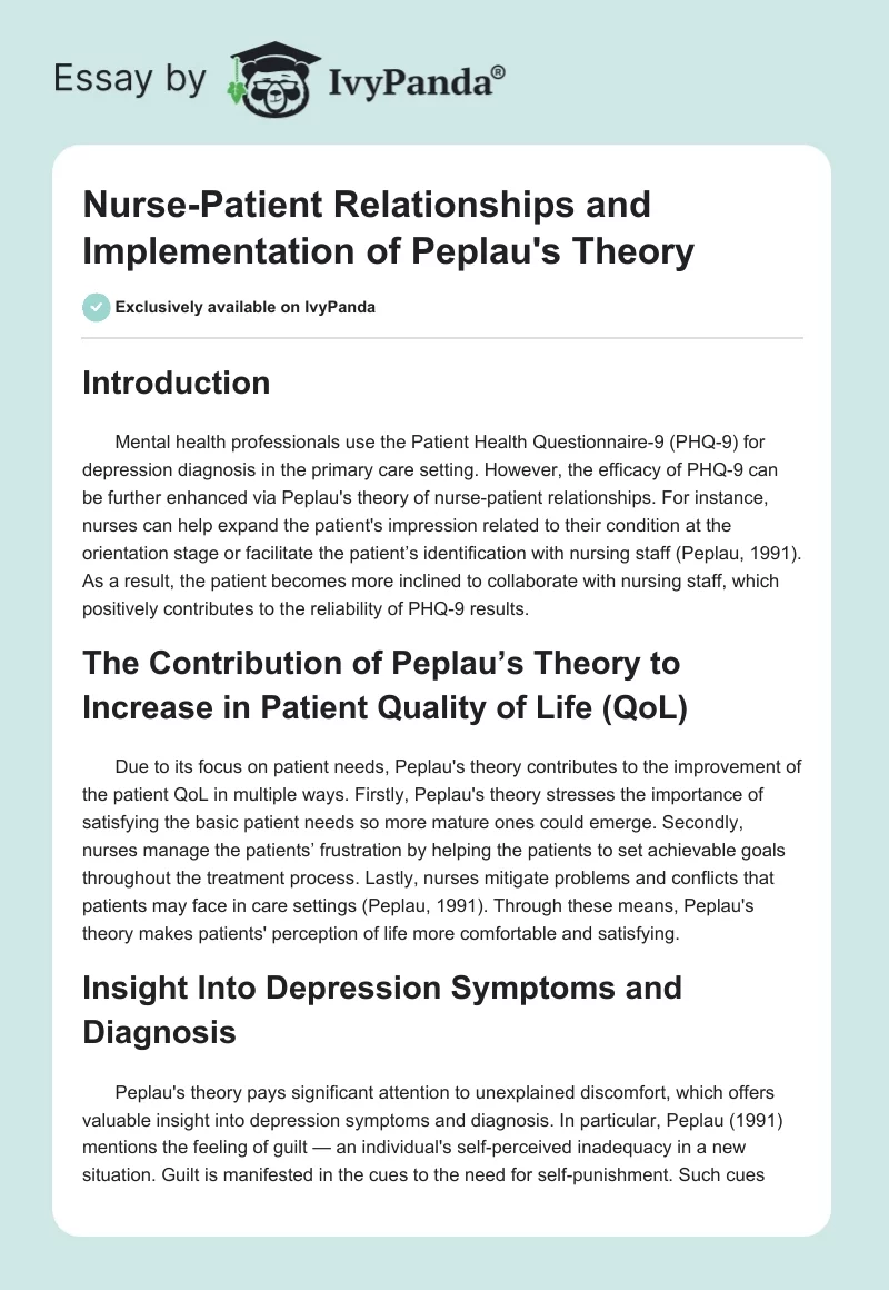 Nurse-Patient Relationships and Implementation of Peplau's Theory. Page 1